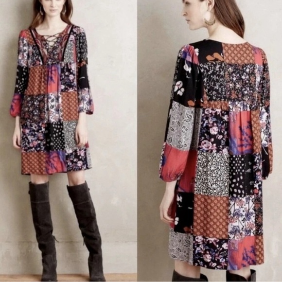 Anthropologie Dresses & Skirts - Anthropologie One September Colorful Boho Patchwork Tunic Boho Peasant Dress XS